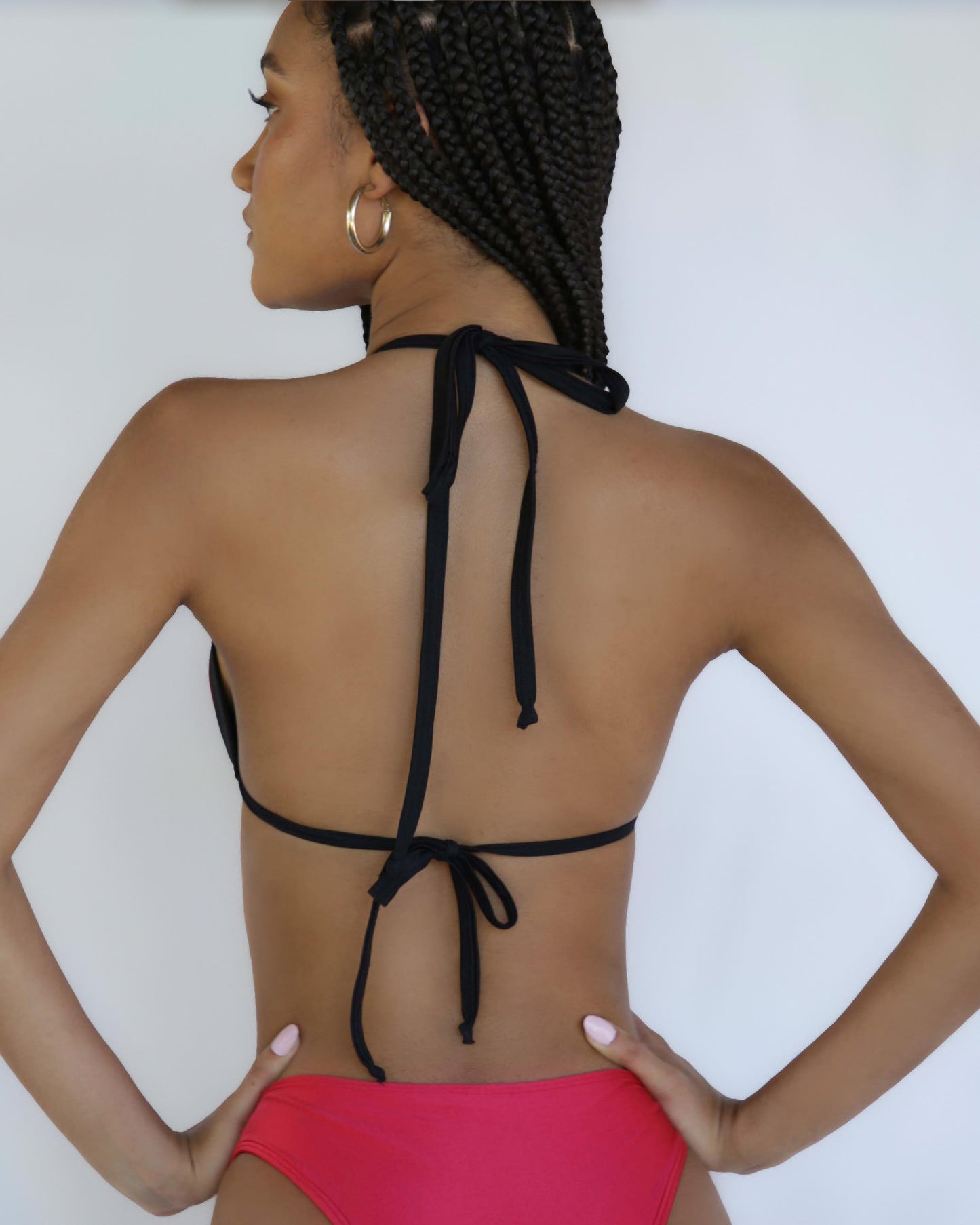 Maria - Black and cherry red triangle bikini top