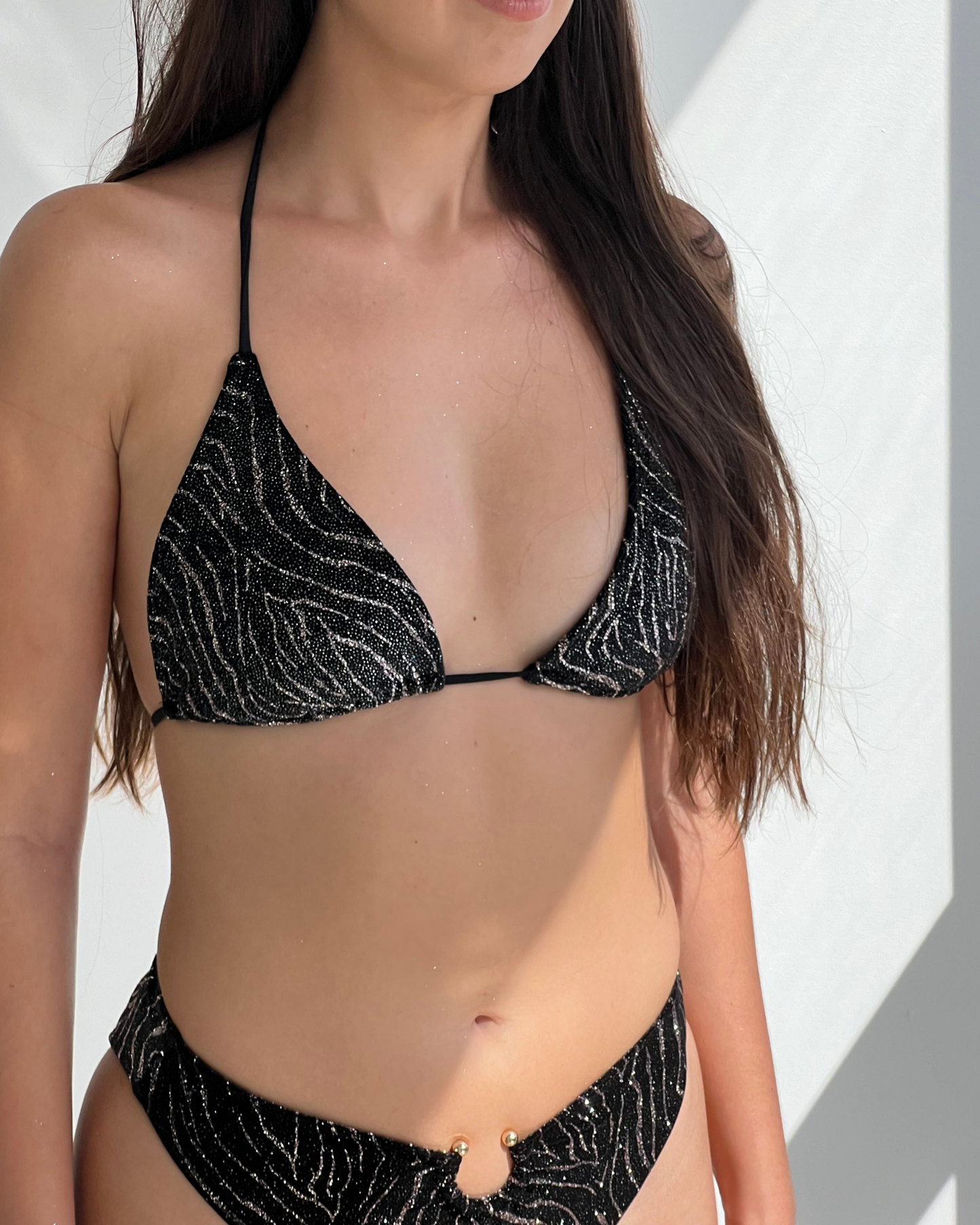Black and golden Velvet bikini bottom with golden ring