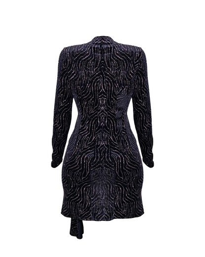 Coast - Gold-Patterned Velvet Mini Dress with Front Knot Detail