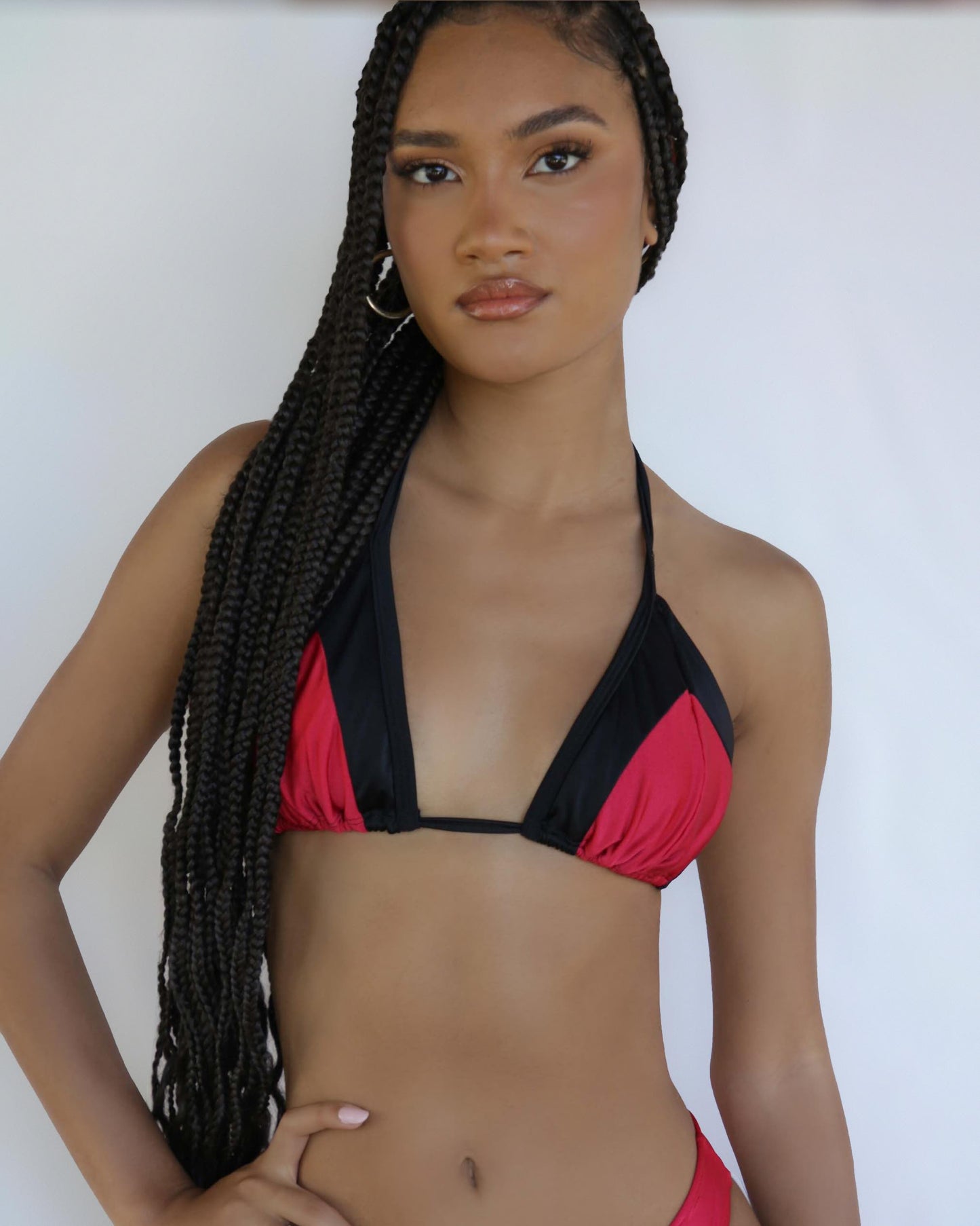 Maria - Black and cherry red triangle bikini top