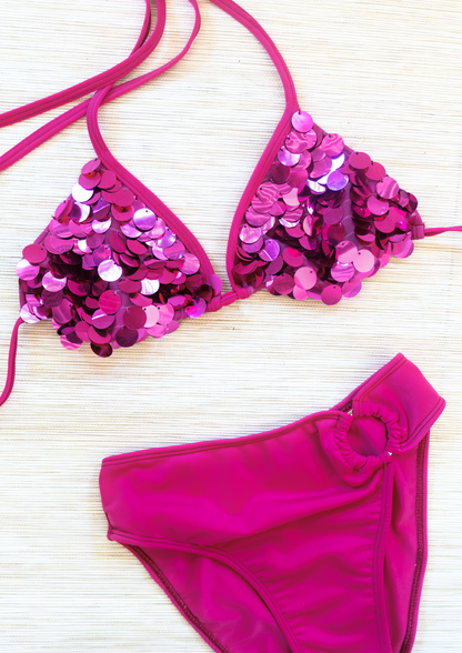 Satine Y2K Sequin Medallion Triangle Bikini Top