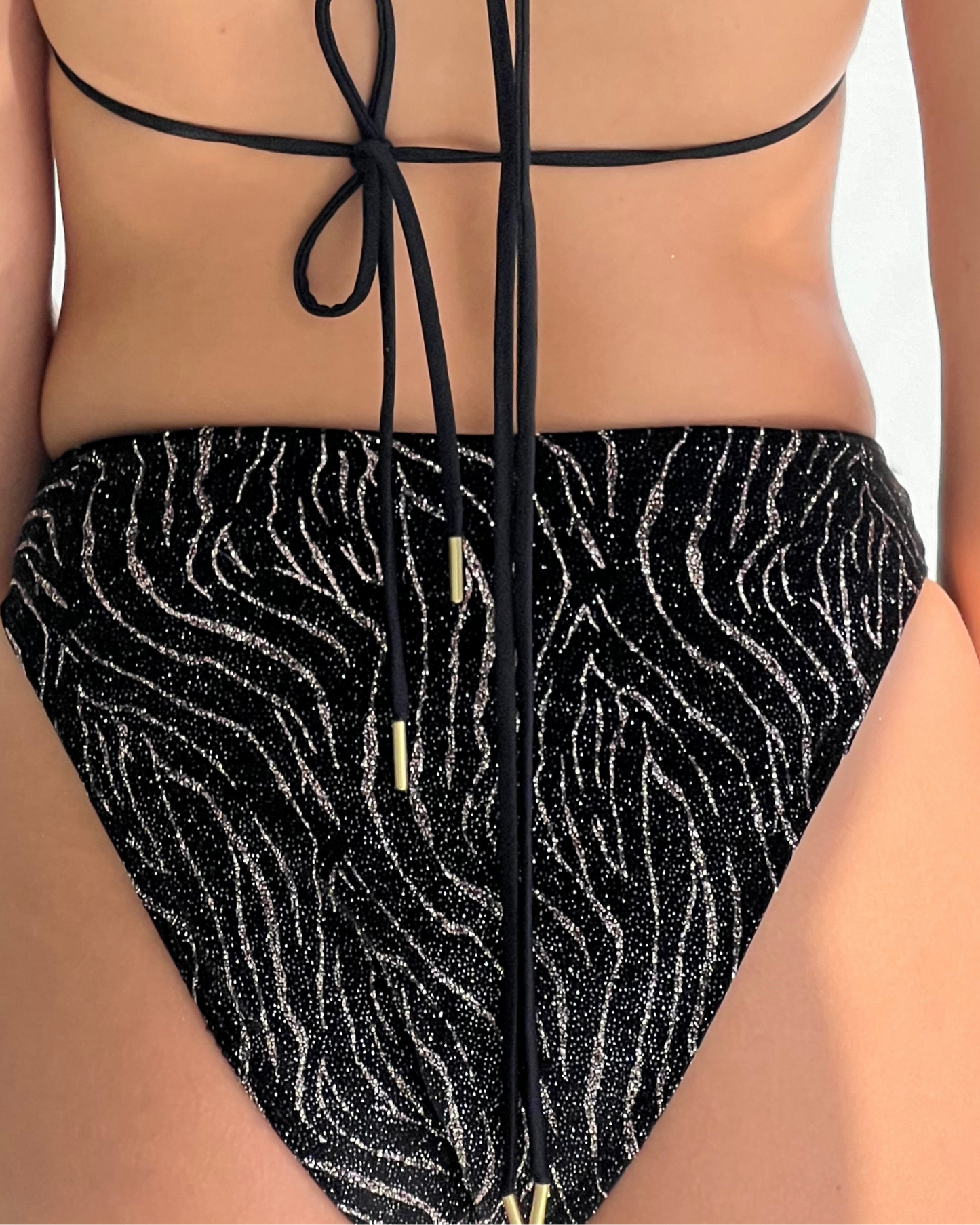 Black and golden Velvet bikini bottom with golden ring