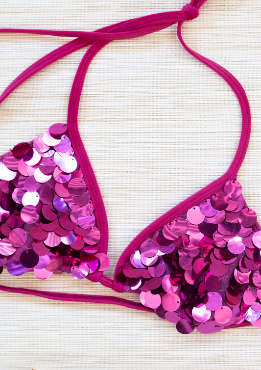 Satine Y2K Sequin Medallion Triangle Bikini Top