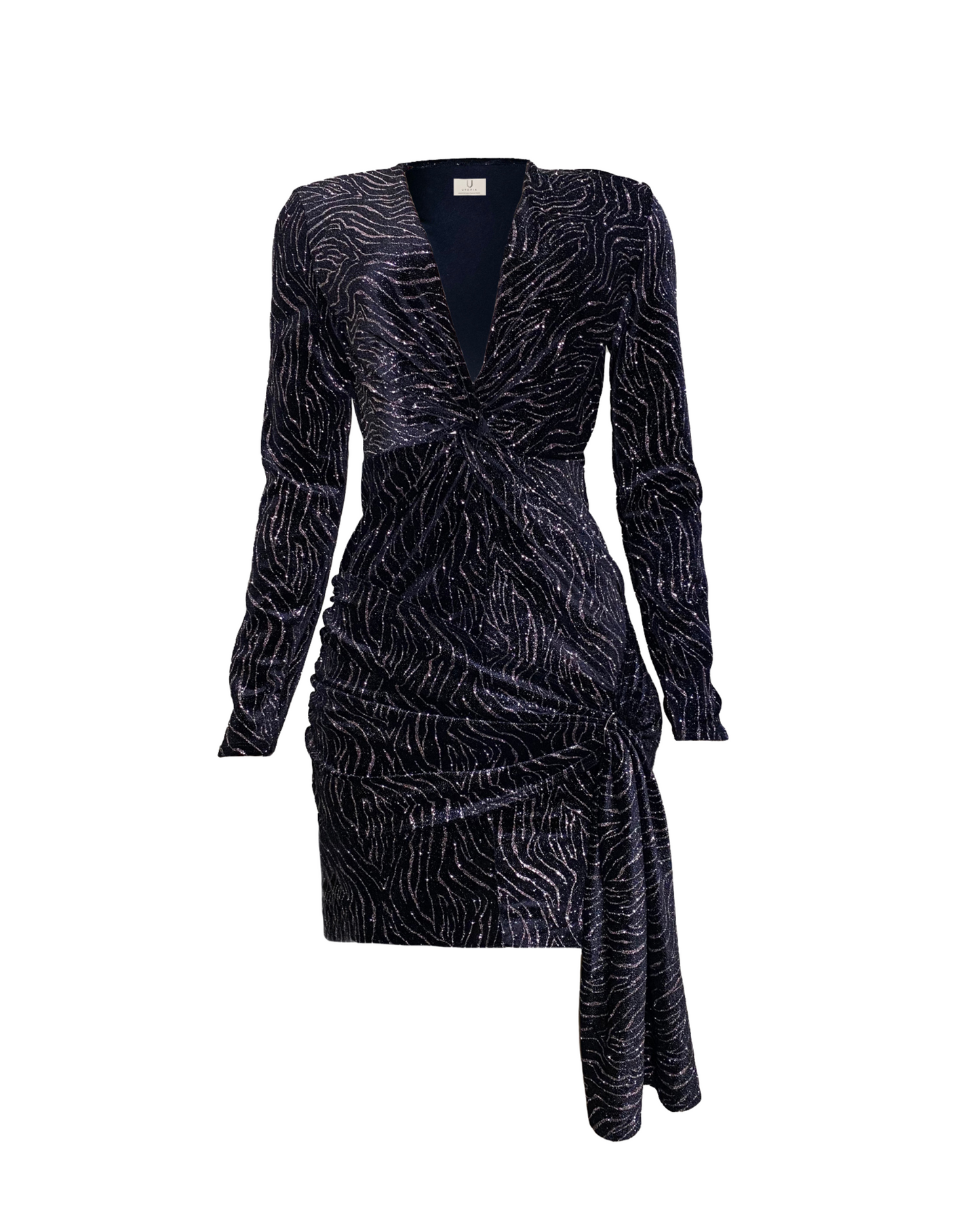 Coast - Gold-Patterned Velvet Mini Dress with Front Knot Detail