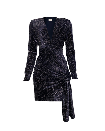 Coast - Gold-Patterned Velvet Mini Dress with Front Knot Detail