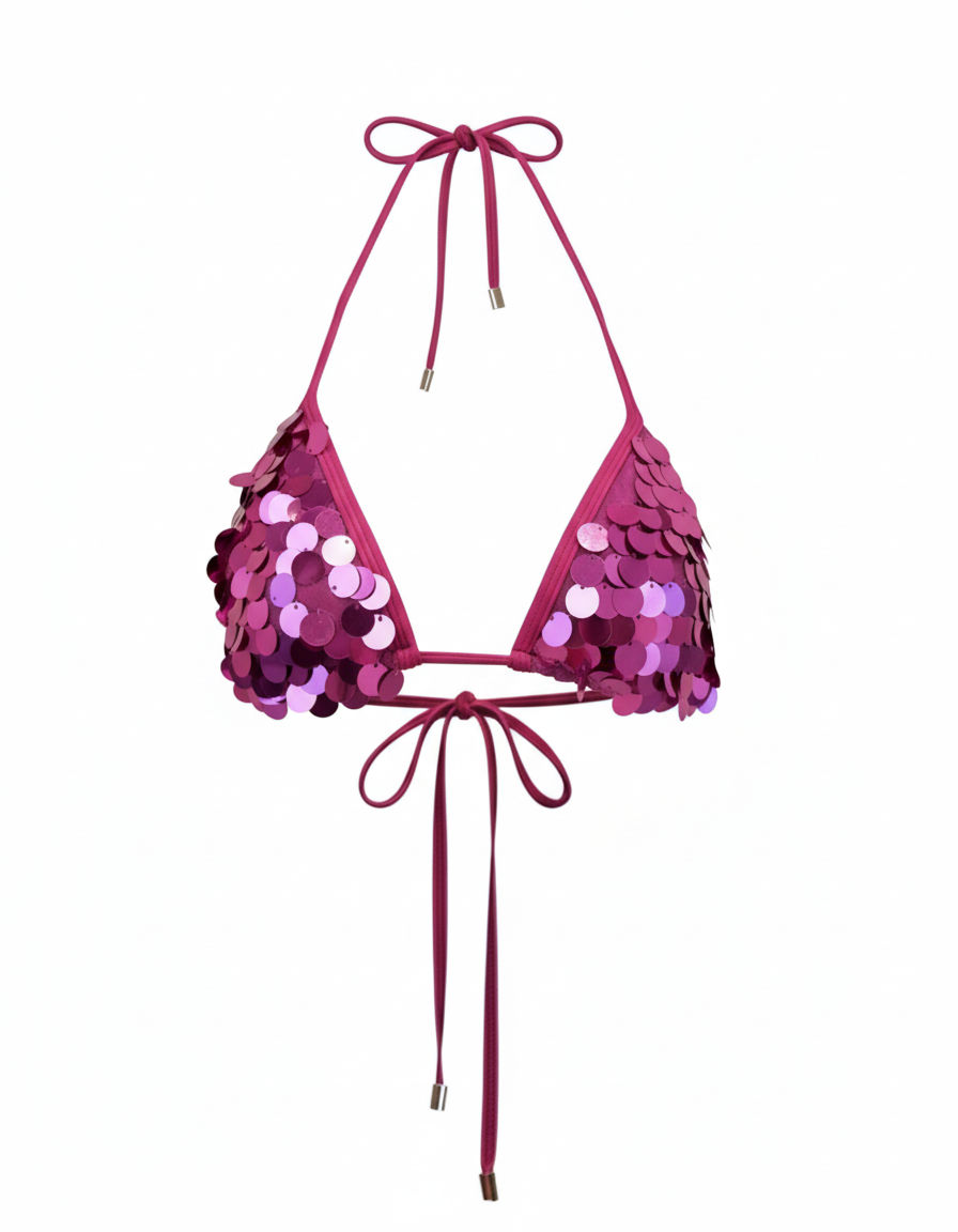 Satine Y2K Sequin Medallion Triangle Bikini Top