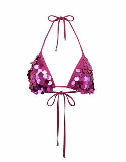 Satine Y2K Sequin Medallion Triangle Bikini Top