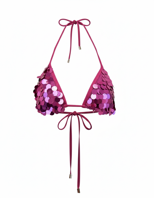 Satine Y2K Sequin Medallion Triangle Bikini Top