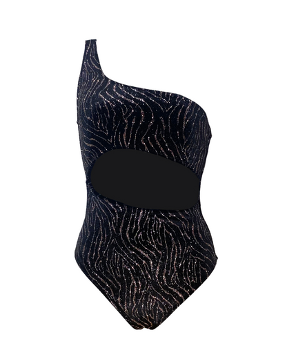 Coast - One-Shoulder Black Velvet Swimsuit with Front Cutout