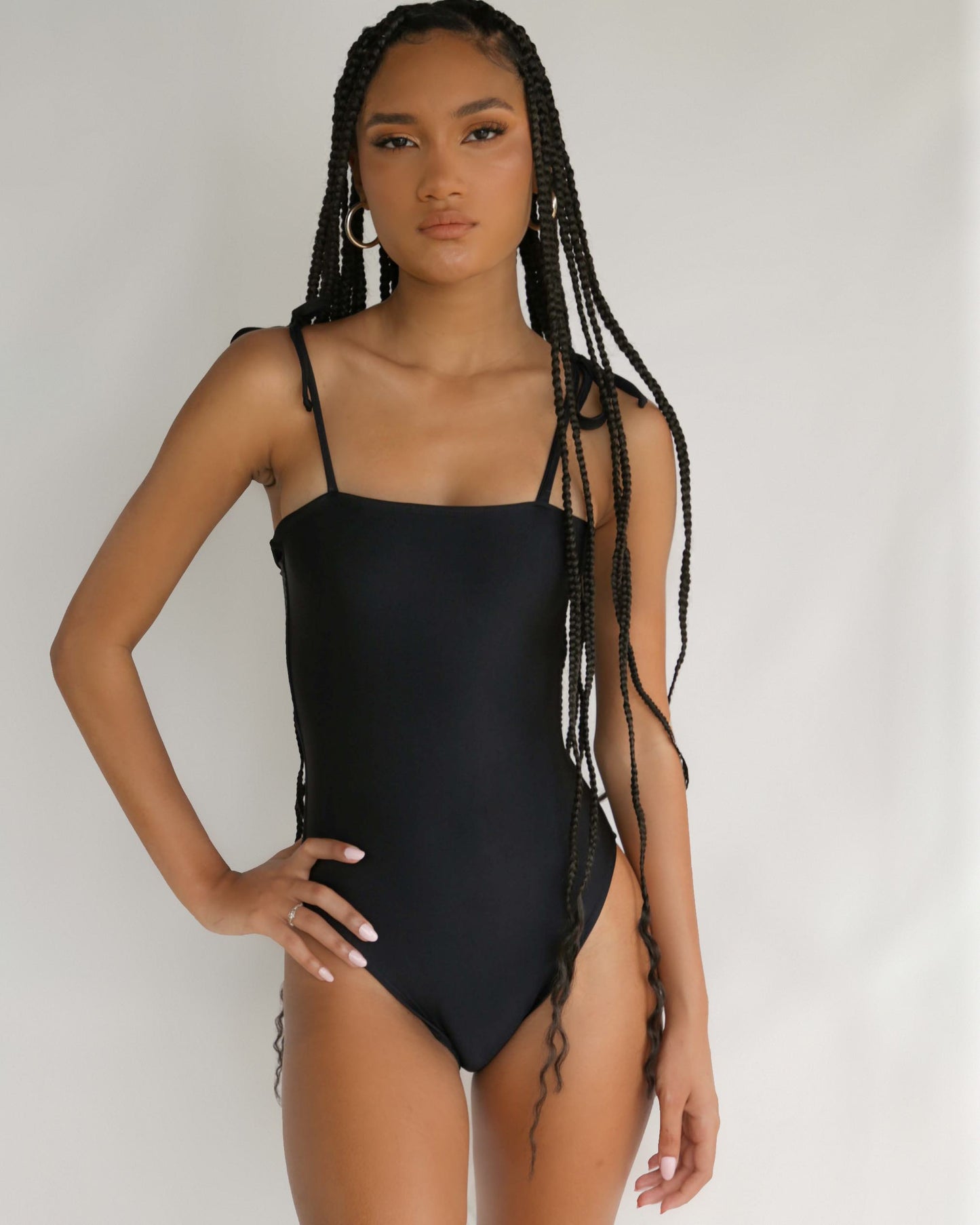 Olivia - Black Adjustable Straps One-Piece Swimsuit