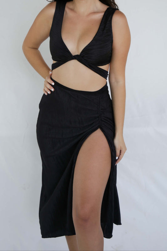 Ribbed Midi Skirt with Side Slit