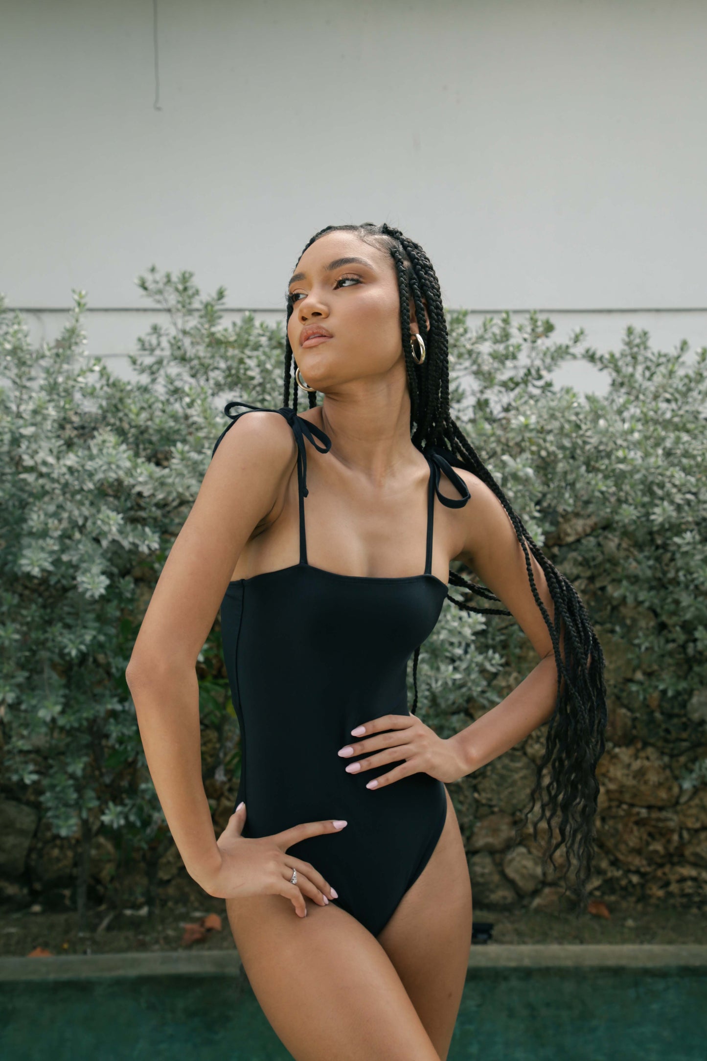Olivia - Black Adjustable Straps One-Piece Swimsuit