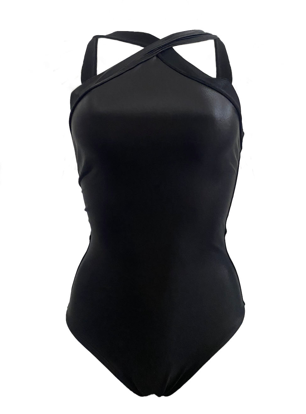 Victoria - Liquid black halter cut one-piece swimsuit